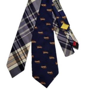 2 Men's Ties, Navy/Camel/White and Navy Blue with Antique Cars, OS